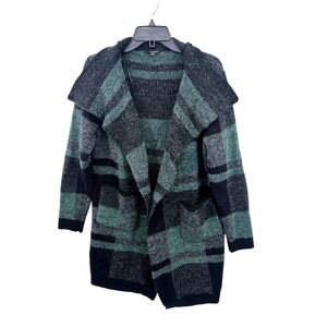 Angeleno Plaid Cardigan Sweater Size XL Shawl Collar Open Front Longline Pockets